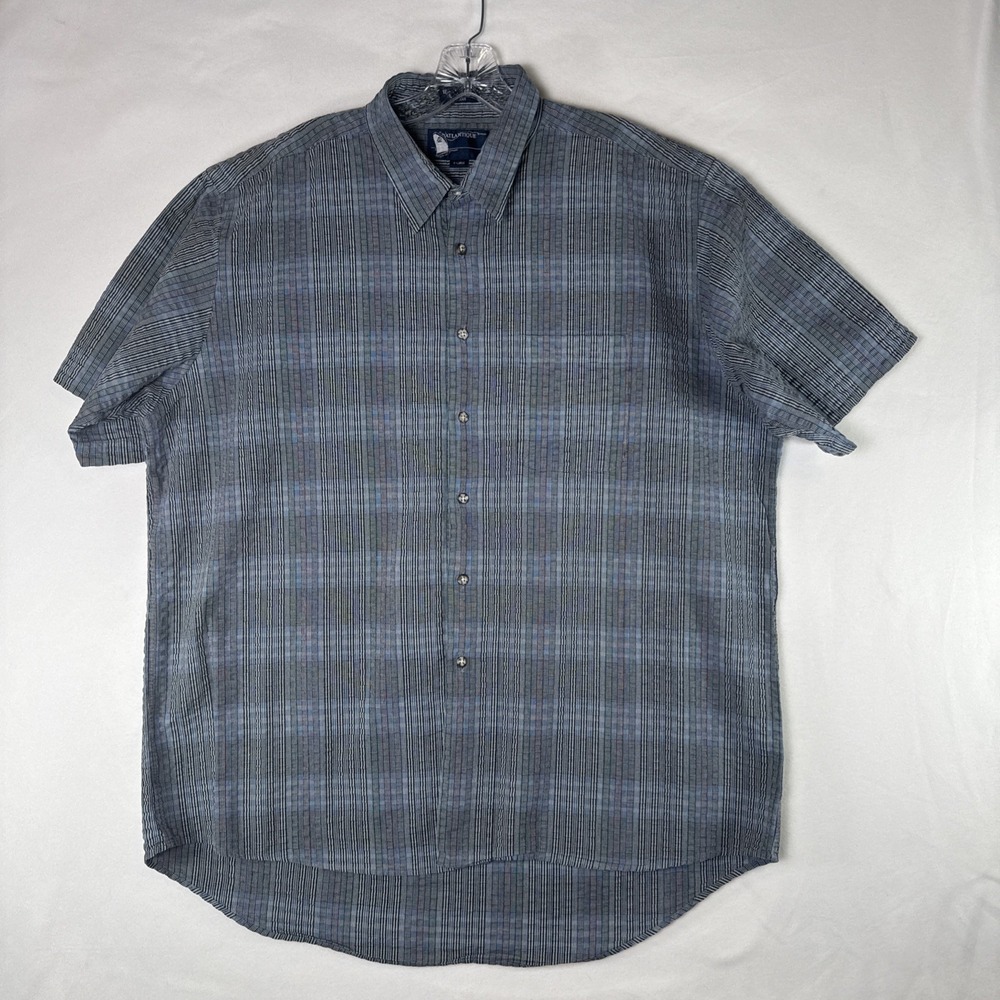 Atlantique Textured Striped Men's Short Sleeve Cotton Button Up Shirt XL